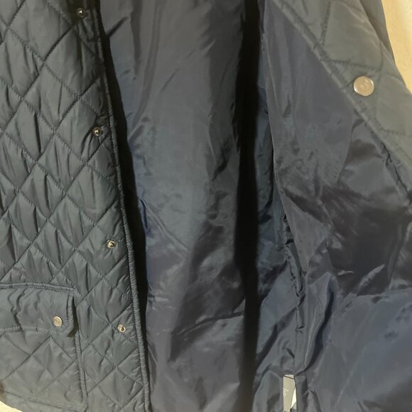 Chaps Navy Blue Quilted Puffer Jacket Snap Front and Pockets Corduroy Collar - Picture 5 of 7